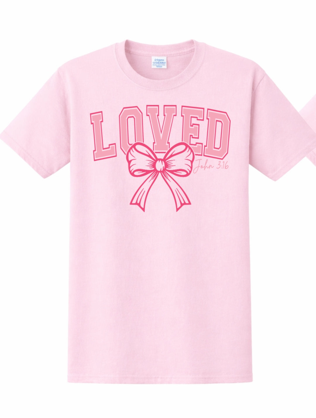 Pink tshirt with Big Pink Loved with pink bow just on the front